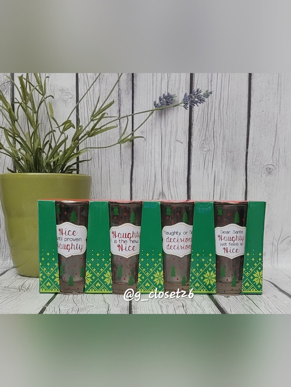 Holiday Green Shot Glass Set - Festive Naughty or Nice Designs